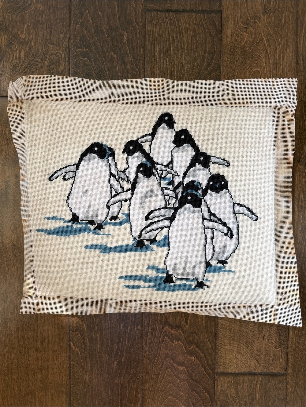 Vintage Completed Needlepoint - Penguins